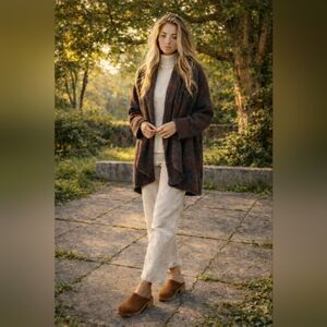 Free People Oversized Plaid Cocoon Cardigan Wool Blend M/L